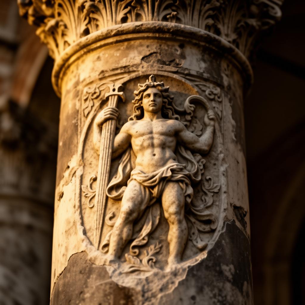 Historic engraving preserved on a chimney column at Palazzetto Orfeo